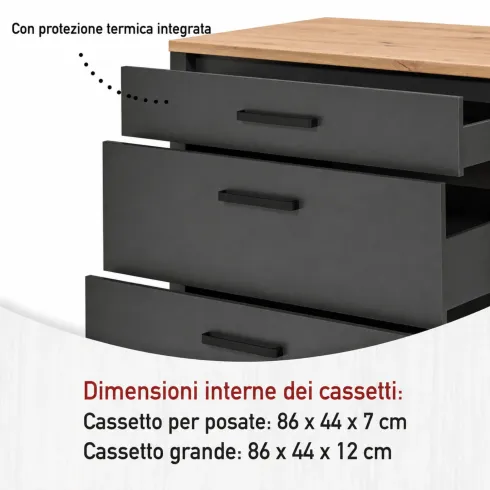 Cucina Componibile 5 Mobili Pensile Colonne Legno Antracite Rovere