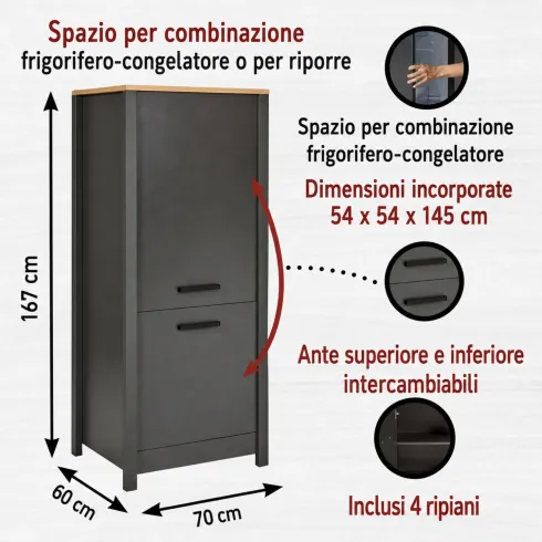 Cucina Componibile 5 Mobili Pensile Colonne Legno Antracite Rovere