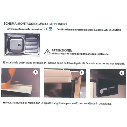 Lavandino Lavello da Cucina 80x50 cm 1 vasca con Gocciolatoio Destro