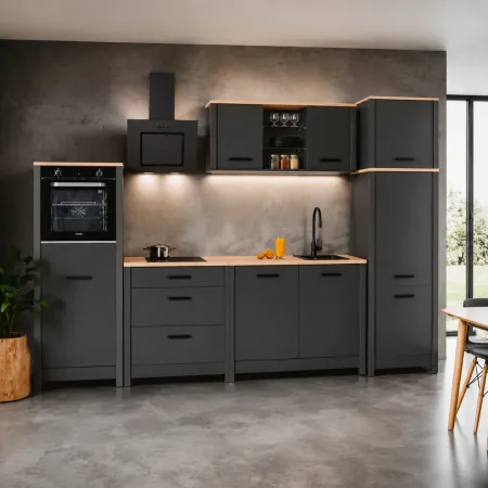 Cucina Componibile in Legno Antracite Rovere 6 Mobili Pensili Colonne
