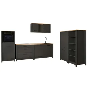 Cucina Componibile in Legno Antracite Rovere 7 Mobili Pensili Colonne