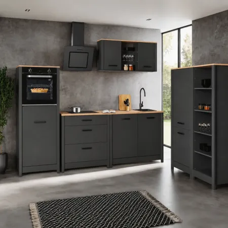 Cucina Componibile in Legno Antracite Rovere 7 Mobili Pensili Colonne