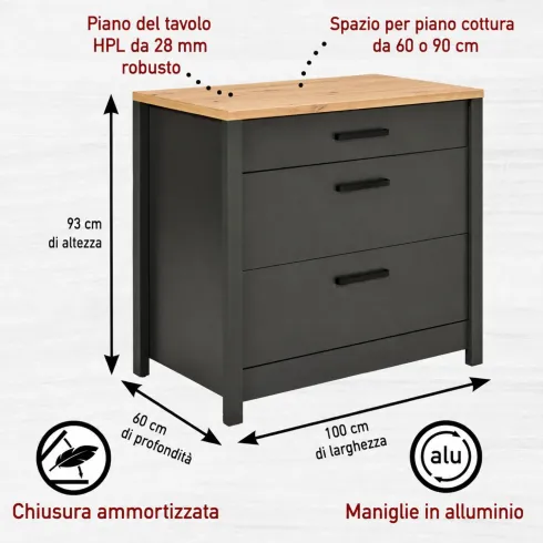 Cucina Componibile in Legno Antracite Rovere 7 Mobili Pensili Colonne
