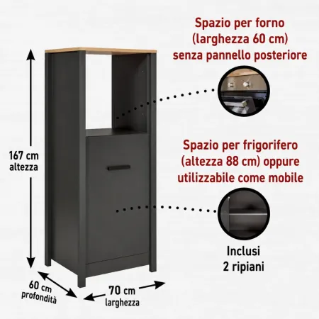 Cucina Componibile in Legno Antracite Rovere 7 Mobili Pensili Colonne