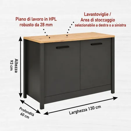 Cucina Componibile in Legno Antracite Rovere 7 Mobili Pensili Colonne