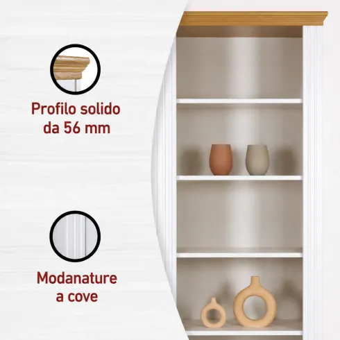 Libreria Alta 6 Ripiani Legno Massello Bianco Effetto Rovere Soggiorno