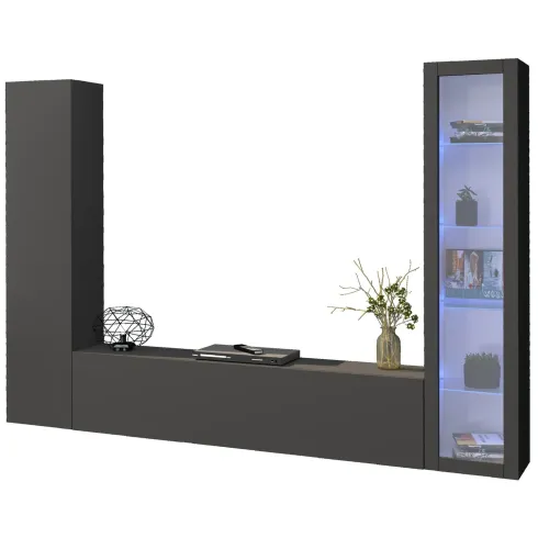 Parete da Soggiorno Attrezzata con Vetrina Porta TV Antracite Opaco