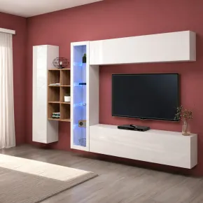 Mobile Soggiorno Bianco Parete Attrezzata Porta TV Libreria Vetrina 2