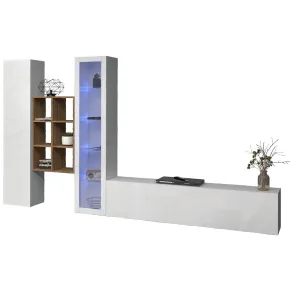 Parete Attrezzata Soggiorno Bianco Colonna Vetrina Porta TV Libreria