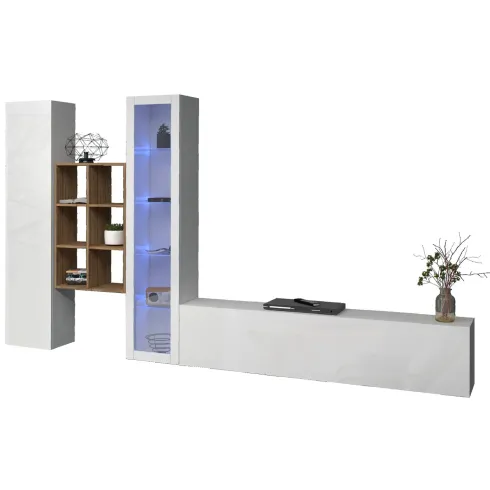 Parete Attrezzata Soggiorno Bianco Colonna Vetrina Porta TV Libreria