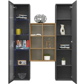 Mobile Soggiorno Colonna Vetrina Libreria Antracite Rovere a Parete 2