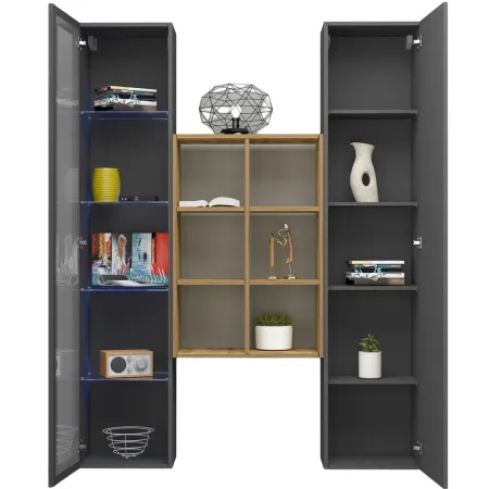 Mobile Soggiorno Colonna Vetrina Libreria Antracite Rovere a Parete