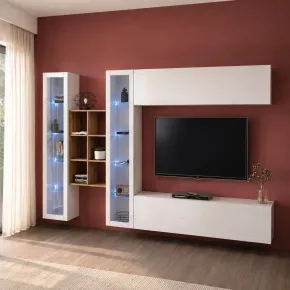 Parete Attrezzata per Soggiorno Vetrine Libreria Mobile TV Bianco 2