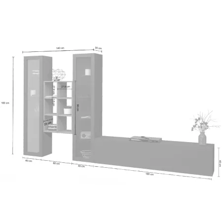 Parete Attrezzata Antracite per Soggiorno 320x30x180 cm con Vetrine