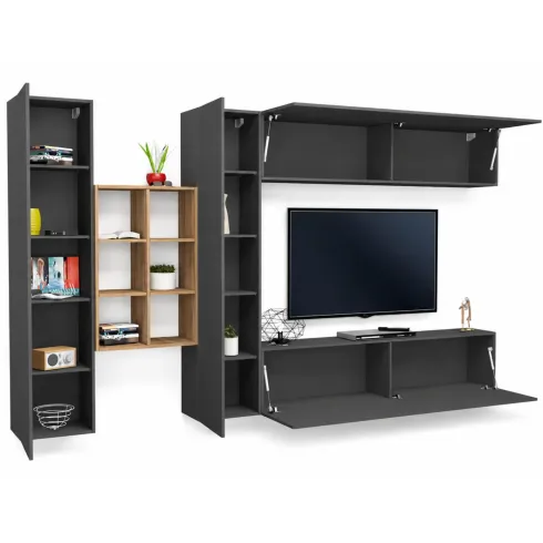 Parete Attrezzata Soggiorno Porta TV Libreria 320x30x180 cm Antracite