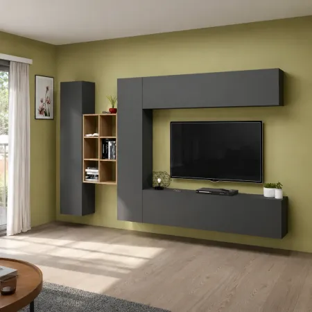 Parete Attrezzata Soggiorno Porta TV Libreria 320x30x180 cm Antracite