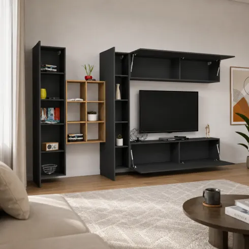 Parete Attrezzata Soggiorno Porta TV Libreria 320x30x180 cm Antracite