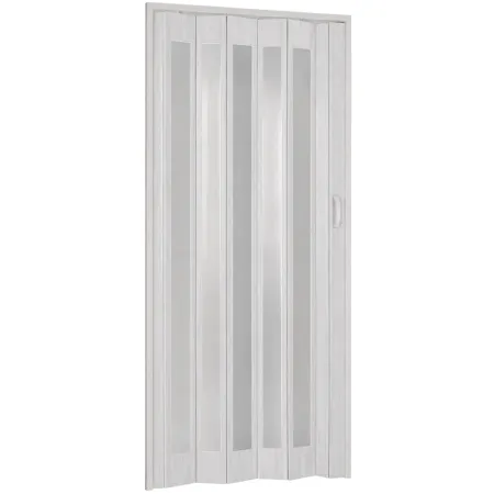 Porta a Soffietto PVC Bianco Venato 84x215 cm con Inserti Trasparenti