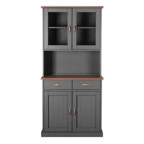 Credenza Grigia Alta Mobile 2 Ante con Cassetti Vetrina da Cucina Ingresso Legno | BricoShop24