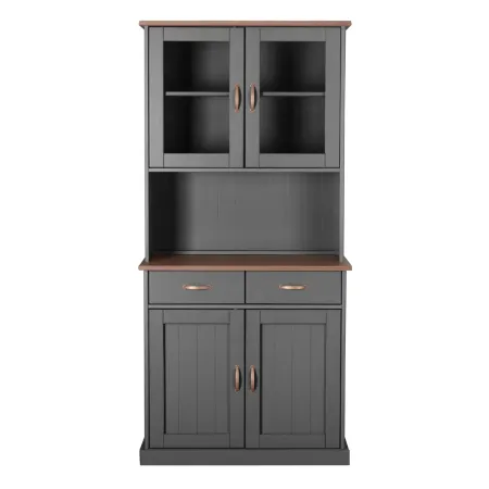 Credenza Grigia Alta Mobile 2 Ante con Cassetti Vetrina da Cucina Ingresso Legno | BricoShop24