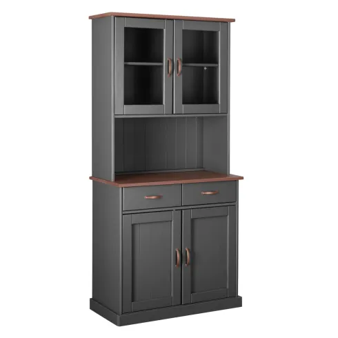 Credenza Grigia Alta Mobile 2 Ante con Cassetti Vetrina da Cucina Ingresso Legno | BricoShop24