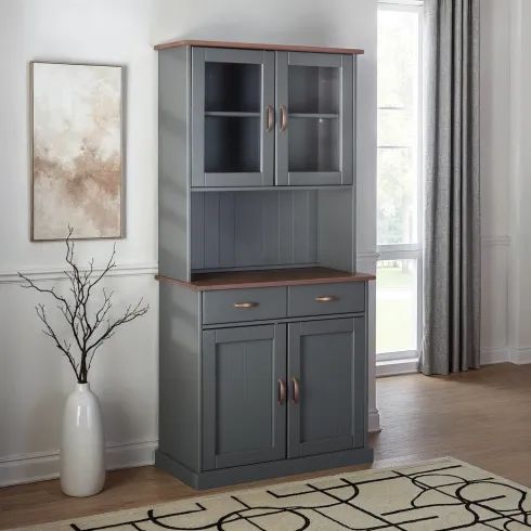 Credenza Grigia Alta Mobile 2 Ante con Cassetti Vetrina da Cucina Ingresso Legno | BricoShop24