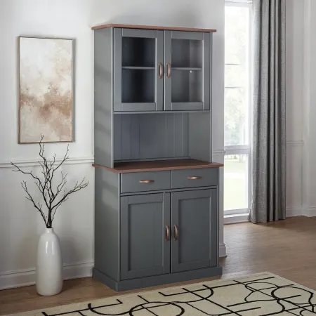 Credenza Grigia Alta Mobile 2 Ante con Cassetti Vetrina da Cucina Ingresso Legno | BricoShop24