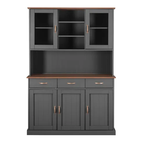 Credenza Grigia Alta Mobile 3 Ante con Cassetti Vetrina Cucina Contenitore Legno | BricoShop24