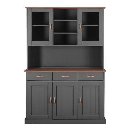 Credenza Grigia Alta Mobile 3 Ante con Cassetti Vetrina Cucina Contenitore Legno | BricoShop24