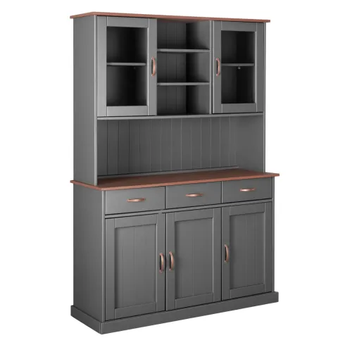Credenza Grigia Alta Mobile 3 Ante con Cassetti Vetrina Cucina Contenitore Legno | BricoShop24