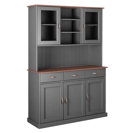 Credenza Grigia Alta Mobile 3 Ante con Cassetti Vetrina Cucina Contenitore Legno | BricoShop24