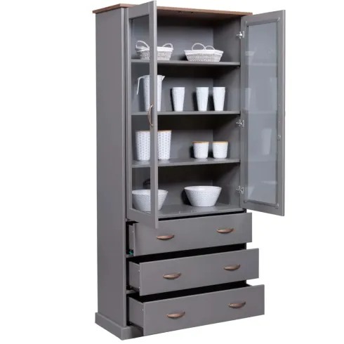 Vetrina Credenza Grigia Alta Mobile 2 Ante con Cassetti da Cucina | BricoShop24