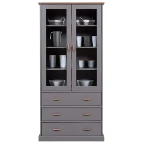 Vetrina Credenza Grigia Alta Mobile 2 Ante con Cassetti da Cucina | BricoShop24