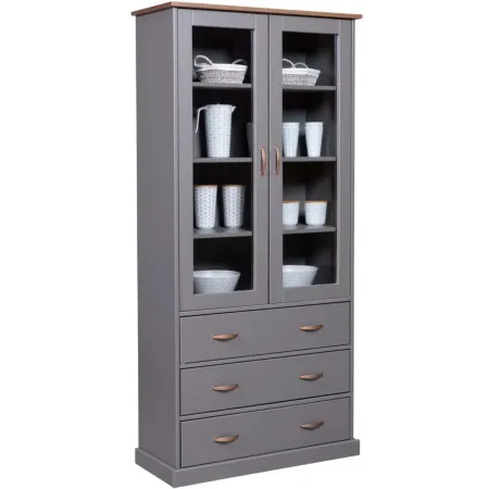 Vetrina Credenza Grigia Alta Mobile 2 Ante con Cassetti da Cucina | BricoShop24