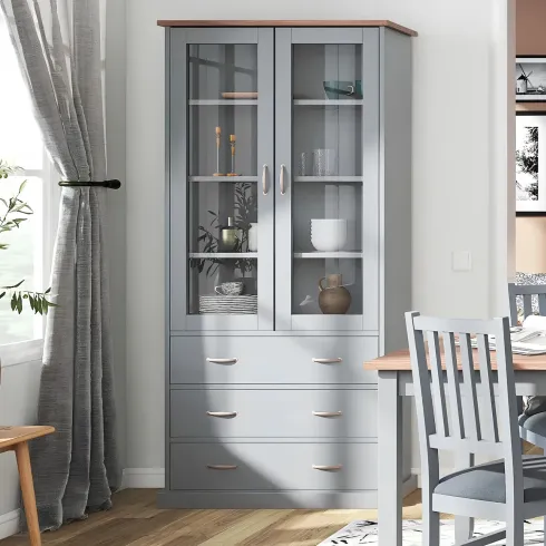Vetrina Credenza Grigia Alta Mobile 2 Ante con Cassetti da Cucina | BricoShop24