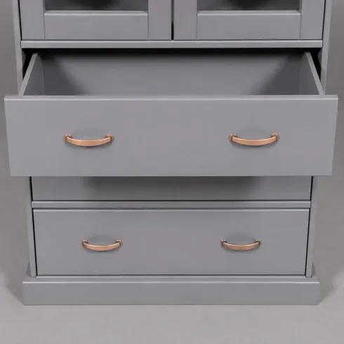 Vetrina Credenza Grigia Alta Mobile 2 Ante con Cassetti da Cucina | BricoShop24