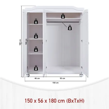 Armadio a 3 Ante Bianco Legno Appendiabiti Mobile Camera Letto Cabina Guardaroba | BricoShop24