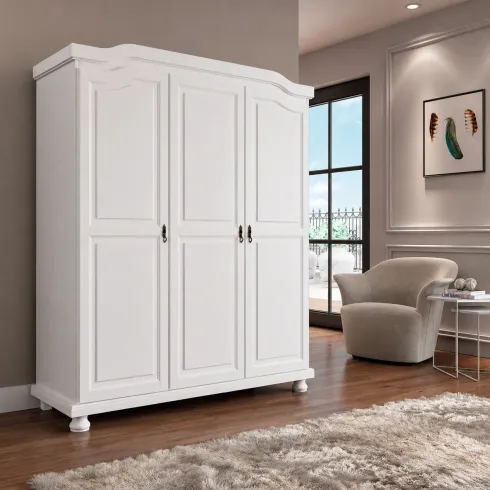 Armadio a 3 Ante Bianco Legno Appendiabiti Mobile Camera Letto Cabina Guardaroba | BricoShop24
