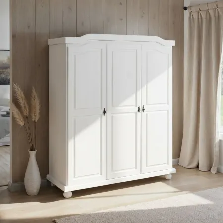 Armadio a 3 Ante Bianco Legno Appendiabiti Mobile Camera Letto Cabina Guardaroba | BricoShop24