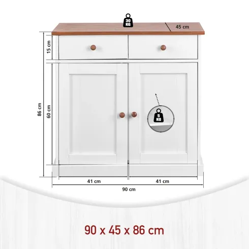 Mobile Credenza 2 Ante 2 Cassetti Bianco Noce Madia Dispensa Buffet da Cucina | BricoShop24