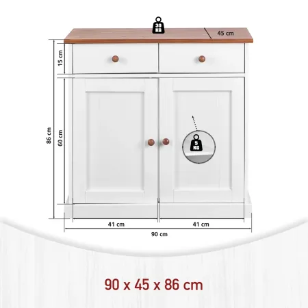 Mobile Credenza 2 Ante 2 Cassetti Bianco Noce Madia Dispensa Buffet da Cucina | BricoShop24