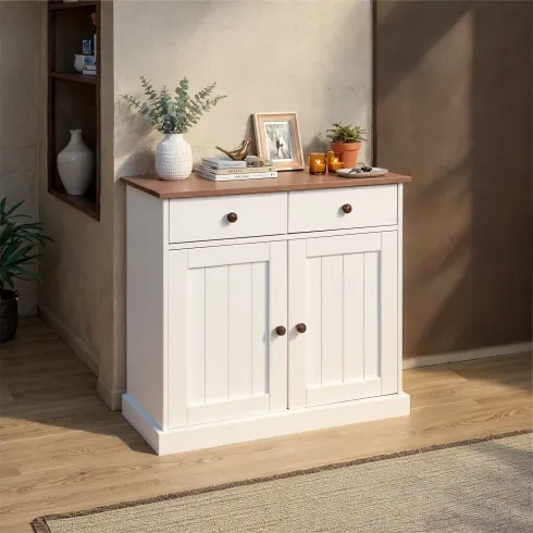Mobile Credenza 2 Ante 2 Cassetti Bianco Noce Madia Dispensa Buffet da Cucina | BricoShop24
