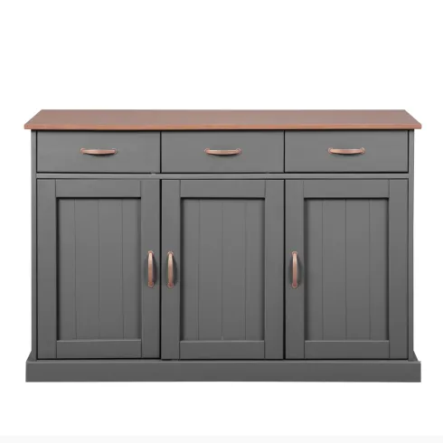 Mobile Grigio a 3 Ante 3 Cassetti Credenza in Legno Dispensa da Soggiorno Cucina | BricoShop24