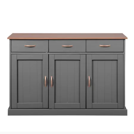 Mobile Grigio a 3 Ante 3 Cassetti Credenza in Legno Dispensa da Soggiorno Cucina | BricoShop24