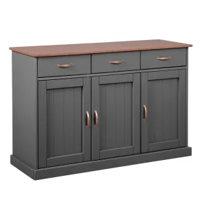 Mobile Grigio a 3 Ante 3 Cassetti Credenza in Legno Dispensa da Soggiorno Cucina | BricoShop24