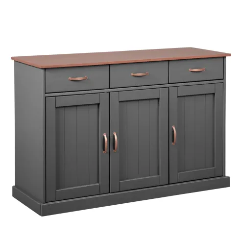 Mobile Grigio a 3 Ante 3 Cassetti Credenza in Legno Dispensa da Soggiorno Cucina | BricoShop24