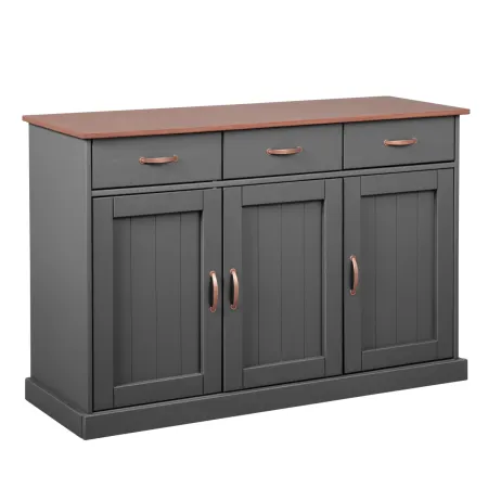 Mobile Grigio a 3 Ante 3 Cassetti Credenza in Legno Dispensa da Soggiorno Cucina | BricoShop24