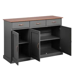 Mobile Grigio a 3 Ante 3 Cassetti Credenza in Legno Dispensa da Soggiorno Cucina | BricoShop24 2