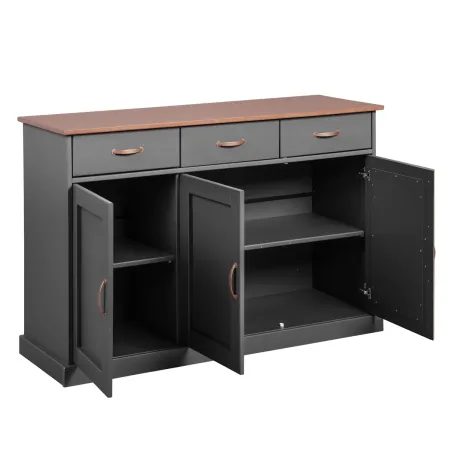Mobile Grigio a 3 Ante 3 Cassetti Credenza in Legno Dispensa da Soggiorno Cucina | BricoShop24