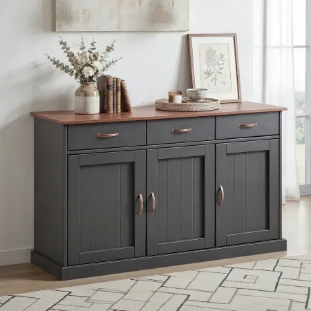 Mobile Grigio a 3 Ante 3 Cassetti Credenza in Legno Dispensa da Soggiorno Cucina | BricoShop24